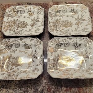Set of 4 Square 222 Fifth "Adalaide" Gold GEP Salad/ Dessert Plates